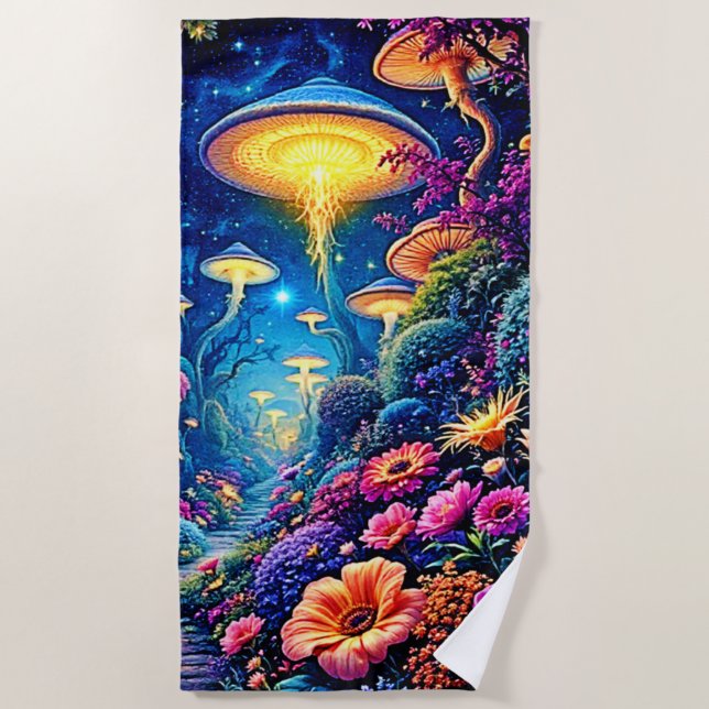 Mystic Bloom Forest Under Stars Beach Towel (Front)
