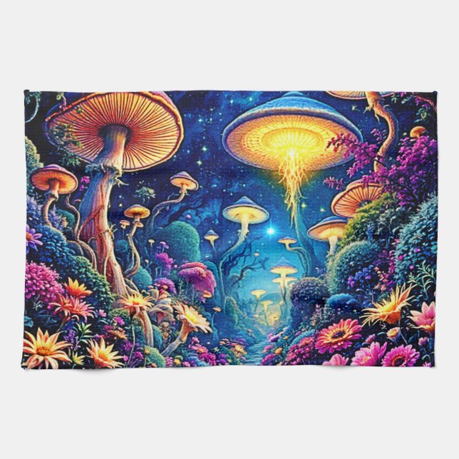 Mystic Bloom Forest Under Stars Tea Towel (Horizontal)