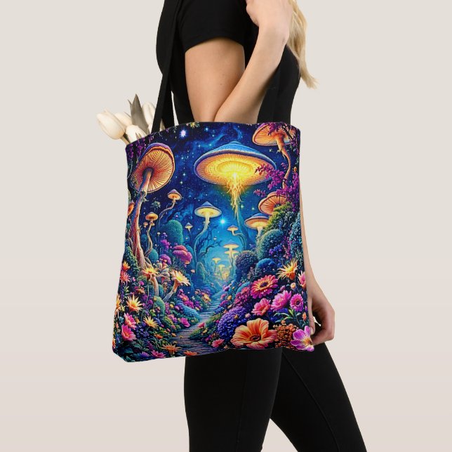 Mystic Bloom Forest Under Stars Tote Bag (Close Up)