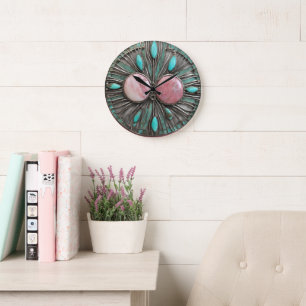 Mystic Bloom in Pink Tourmaline and Verdigris Large Clock