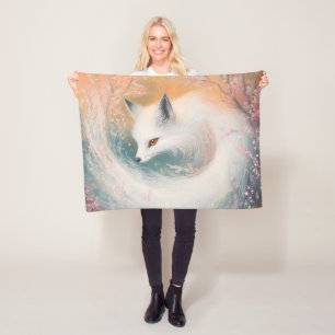 Mystic Bloom Spring Fox Watercolor Fleece Blanket