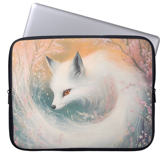 Mystic Bloom Spring Fox Watercolor Laptop Sleeve (Front)