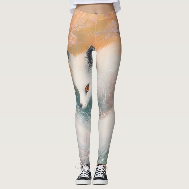 Mystic Bloom Spring Fox Watercolor Leggings (Front)