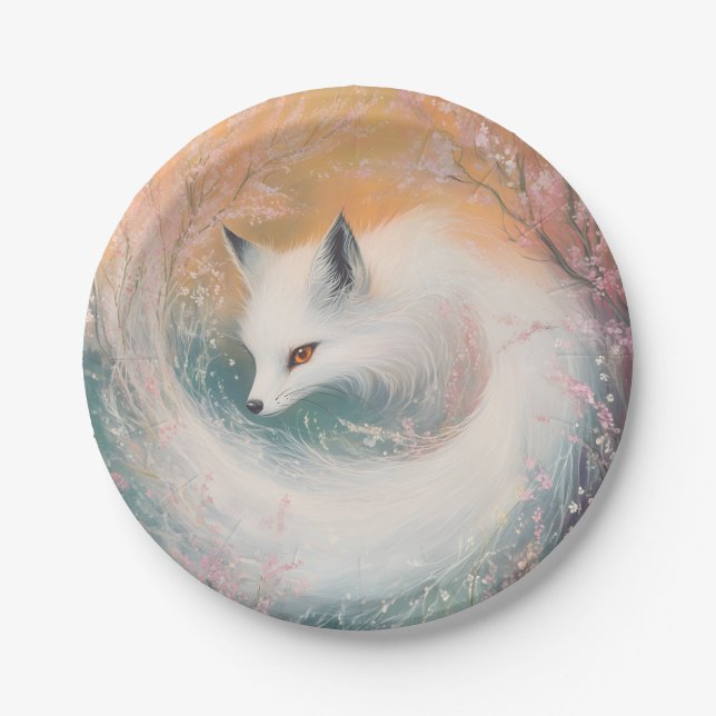 Mystic Bloom Spring Fox Watercolor Paper Plate (Front)