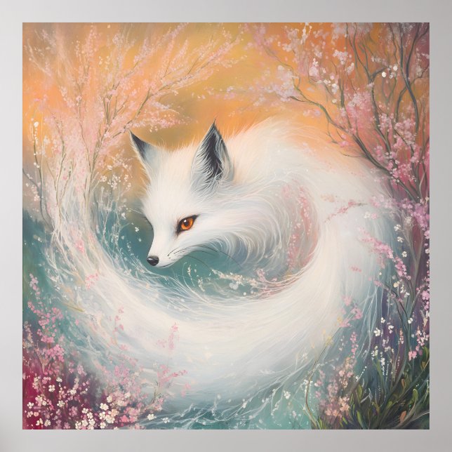 Mystic Bloom Spring Fox Watercolor Poster (Front)