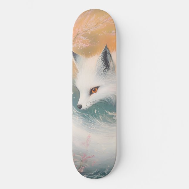 Mystic Bloom Spring Fox Watercolor Skateboard (Front)