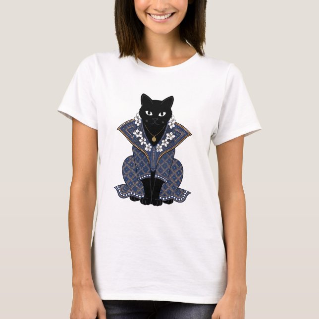 Mystic Blue Batik Cat Queen Graphic Tee (Front)