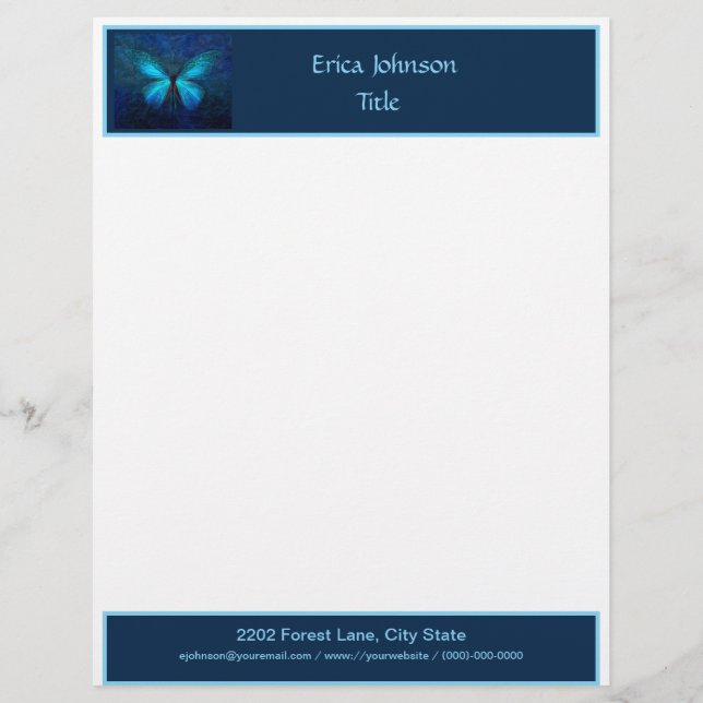 Mystic Blue Butterfly Custom Letterhead (Front)