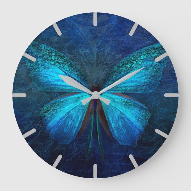 Mystic Blue Butterfly Large Large Clock (Front)