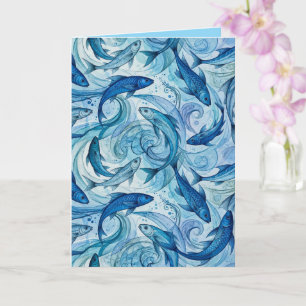 Mystic Blue Fish Flowing Harmony Card