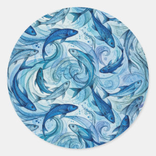 Mystic Blue Fish Flowing Harmony Classic Round Sticker