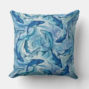 Mystic Blue Fish Flowing Harmony Cushion
