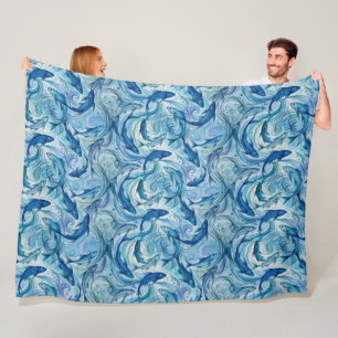 Mystic Blue Fish Flowing Harmony Fleece Blanket