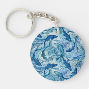Mystic Blue Fish Flowing Harmony Key Ring