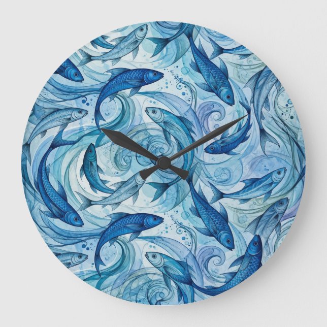 Mystic Blue Fish Flowing Harmony Large Clock (Front)