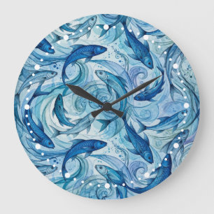 Mystic Blue Fish Flowing Harmony Large Clock