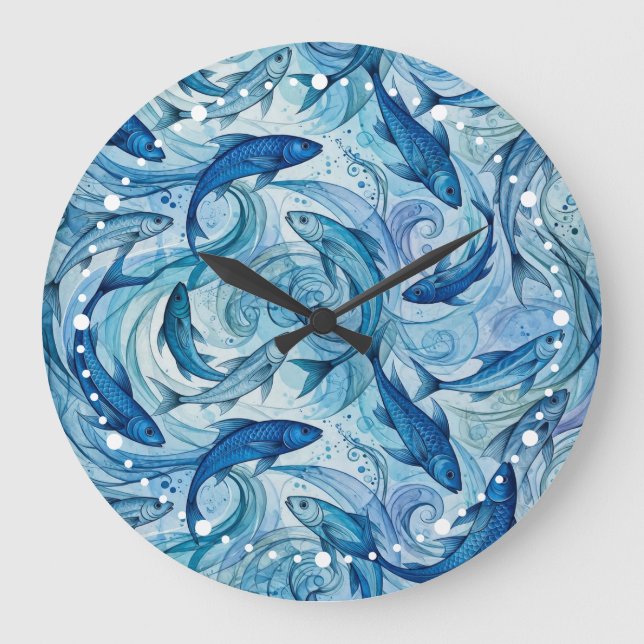 Mystic Blue Fish Flowing Harmony Large Clock (Front)