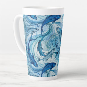 Mystic Blue Fish Flowing Harmony Latte Mug