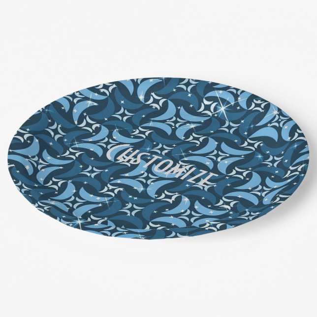 Mystic Blue Moons Pattern Paper Plates (Angled)