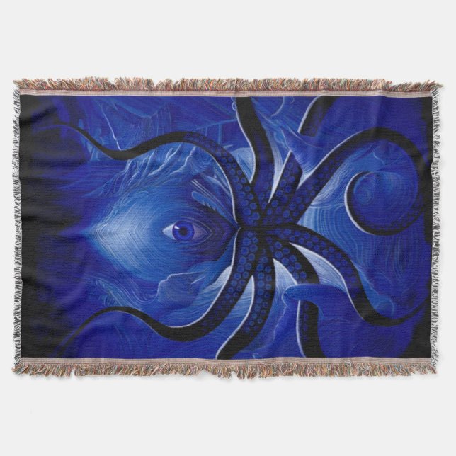  “Mystic Blue Octopus  throw Blanket** (Front)