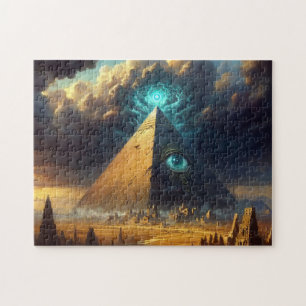 Mystic Blue Pyramid Art Jigsaw Puzzle