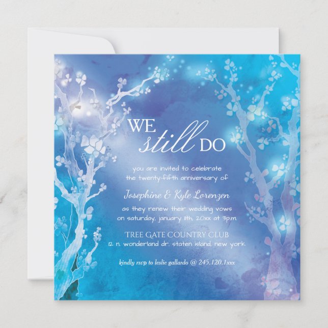 Mystic Blue Trees Wedding Anniversary Invitation (Front)