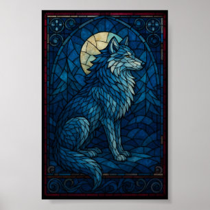 Mystic Blue Wolf – Stained Glass Style Wall Art