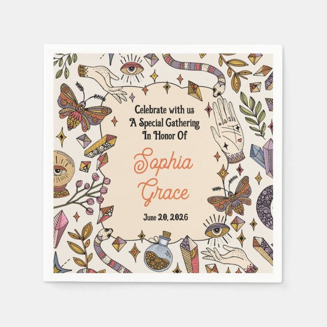 Mystic Boho Celestial Party Napkins (Front)