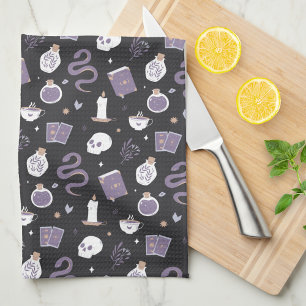 Mystic Boho Crystal Halloween Pattern Tea Towel