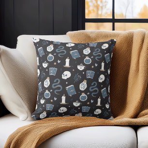 Mystic Boho Crystal Skull Snake Halloween Pattern Cushion