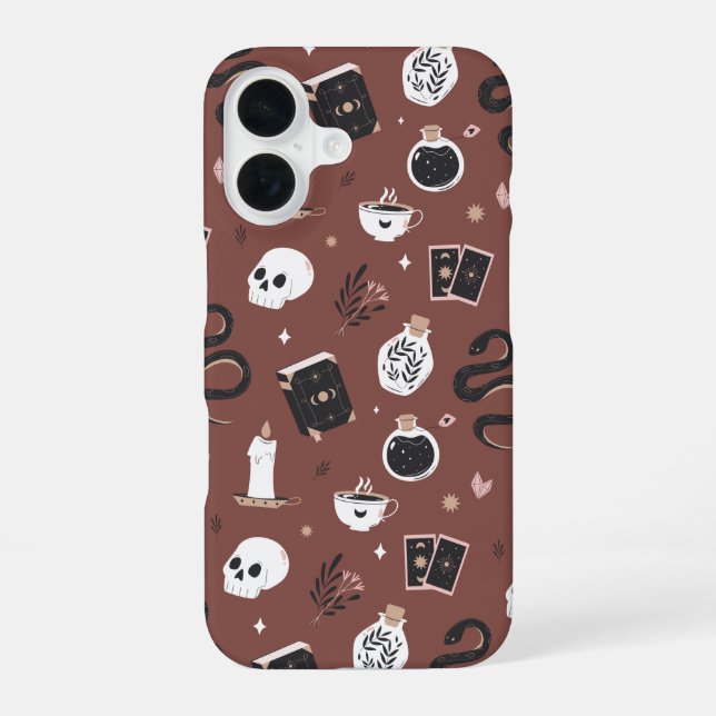 Mystic Boho Crystal Skull Snake Pattern iPhone 16 Case (Back)