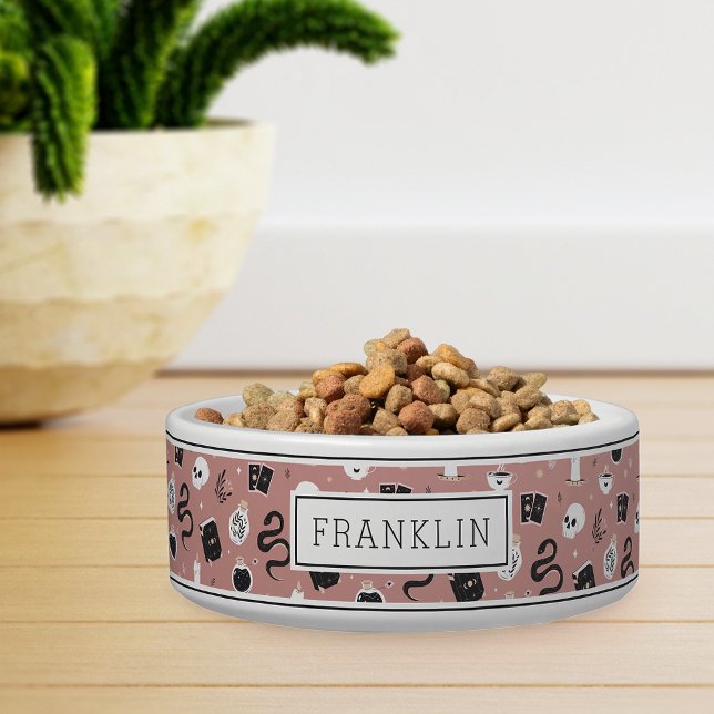 Mystic Boho Crystal Skull & Snake Pattern Pet Bowl (Creator Uploaded)