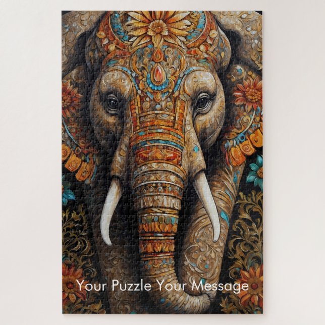 Mystic Boho Elephant Mandala Jigsaw Puzzle (Vertical)
