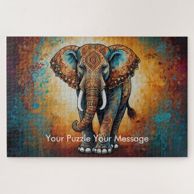 Mystic Boho Elephant Mandala Jigsaw Puzzle (Horizontal)
