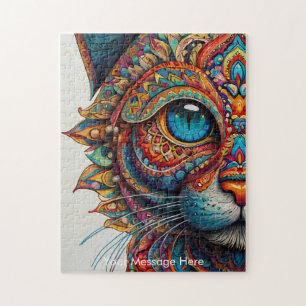 Mystic Boho Feline Cat Mandala Jigsaw Puzzle