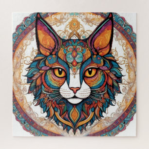 Mystic Boho Feline Cat Mandala Jigsaw Puzzle