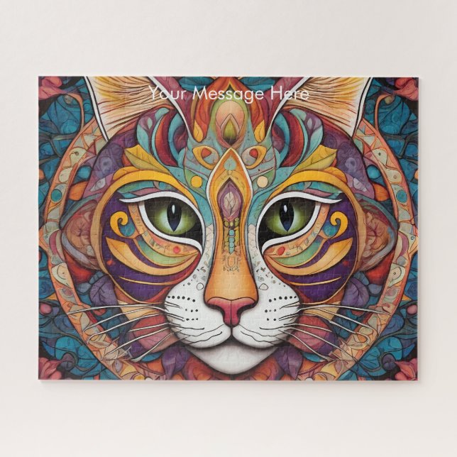 Mystic Boho Feline Cat Mandala Jigsaw Puzzle (Horizontal)