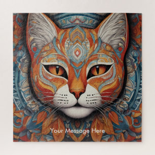Mystic Boho Feline Cat Mandala Jigsaw Puzzle