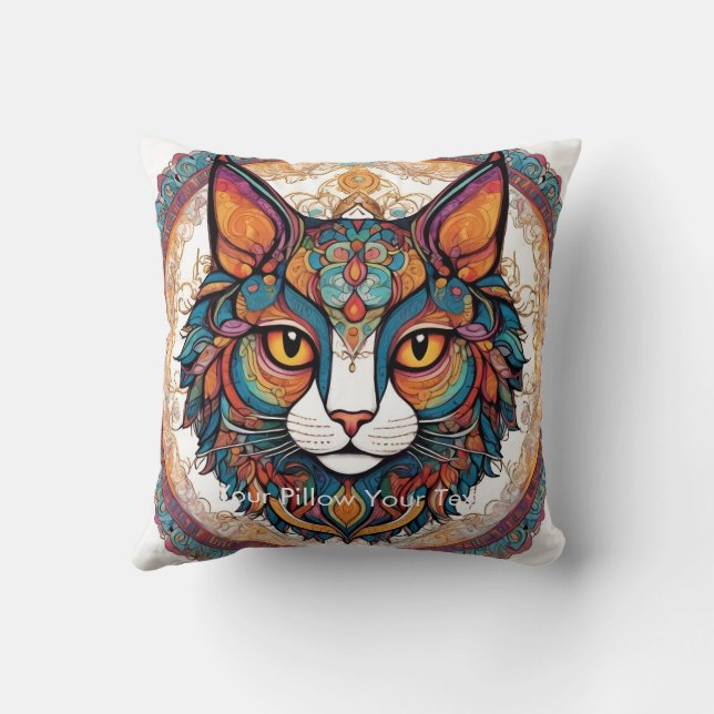 Mystic Boho Feline Mandala Cushion (Back)