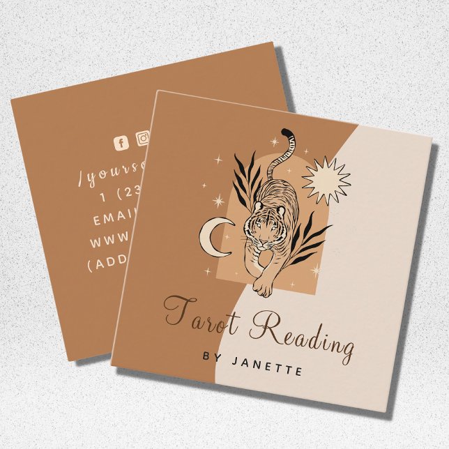 Mystic Boho Tiger Celestial Energy Healer Tarot    Square Business Card (Creator Uploaded)