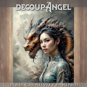 Mystic Bond Woman and Dragon in Harmony Decoupage Tissue Paper