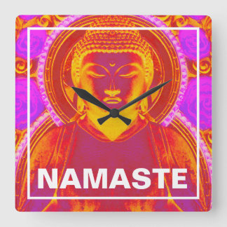 Mystic Buddha  - Pink & Orange Square Wall Clock