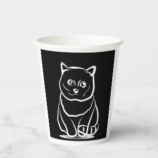 Mystic Cat Head – Minimalist Feline Line Art T-Shi Paper Cups