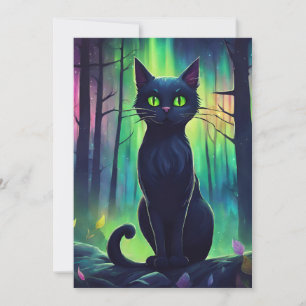 Mystic Cat of the Northern Lights Holiday Card