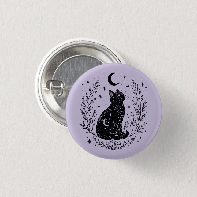 Mystic cat under the moon 3 cm round badge (Front & Back)