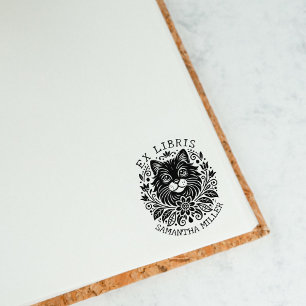 Mystic Cat with Flowers Book Ex Libris  Rubber Stamp