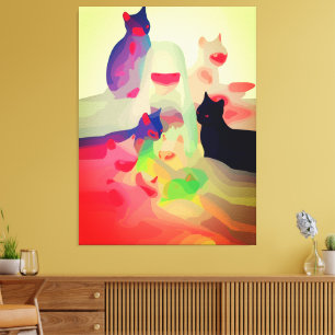 Mystic Cats & Spirits – Vibrant Abstract Anime Art Canvas Print