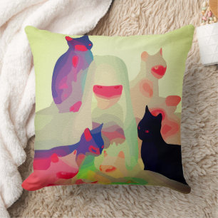 Mystic Cats & Spirits – Vibrant Abstract Anime Art Cushion