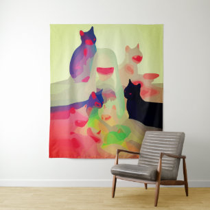 Mystic Cats & Spirits – Vibrant Abstract Anime Art Tapestry