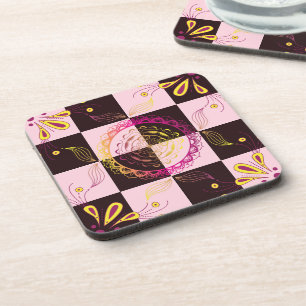 Mystic Chequerboard, Pink and Black Graphic Art  Coaster